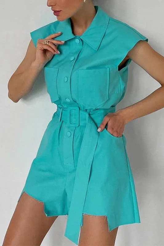 JY335 Button Down Sleeveless Rompers