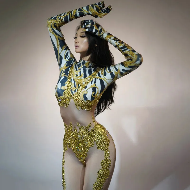 Trend4us Women's Dance Performance Crystal Jumpsuit