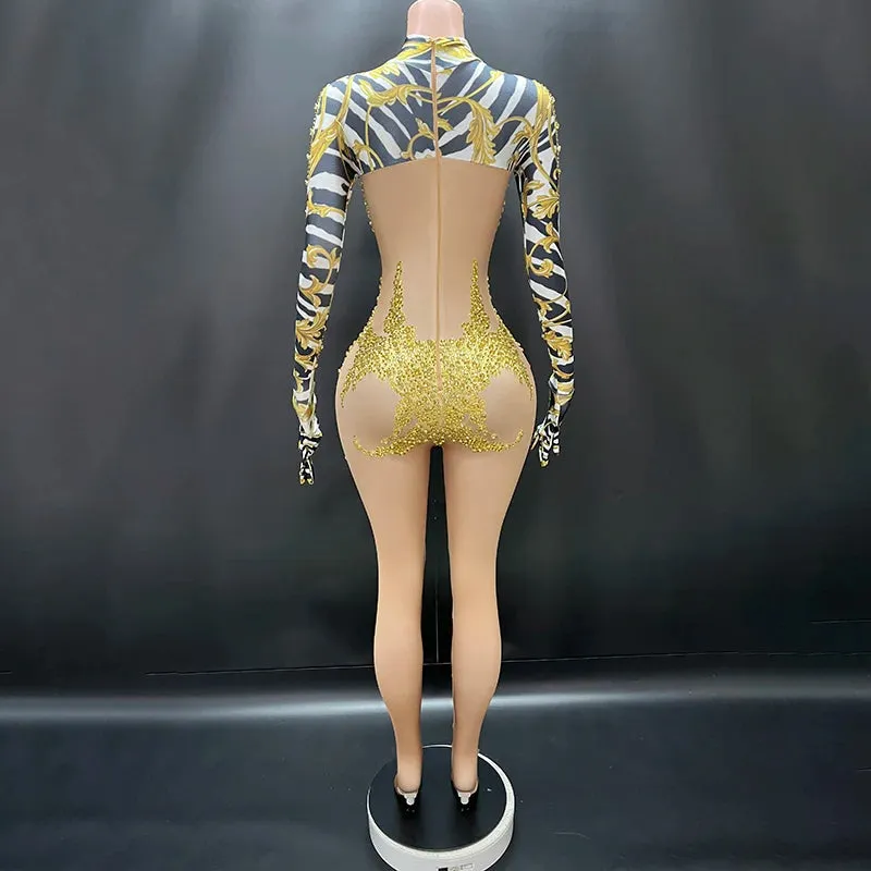 Trend4us Women's Dance Performance Crystal Jumpsuit
