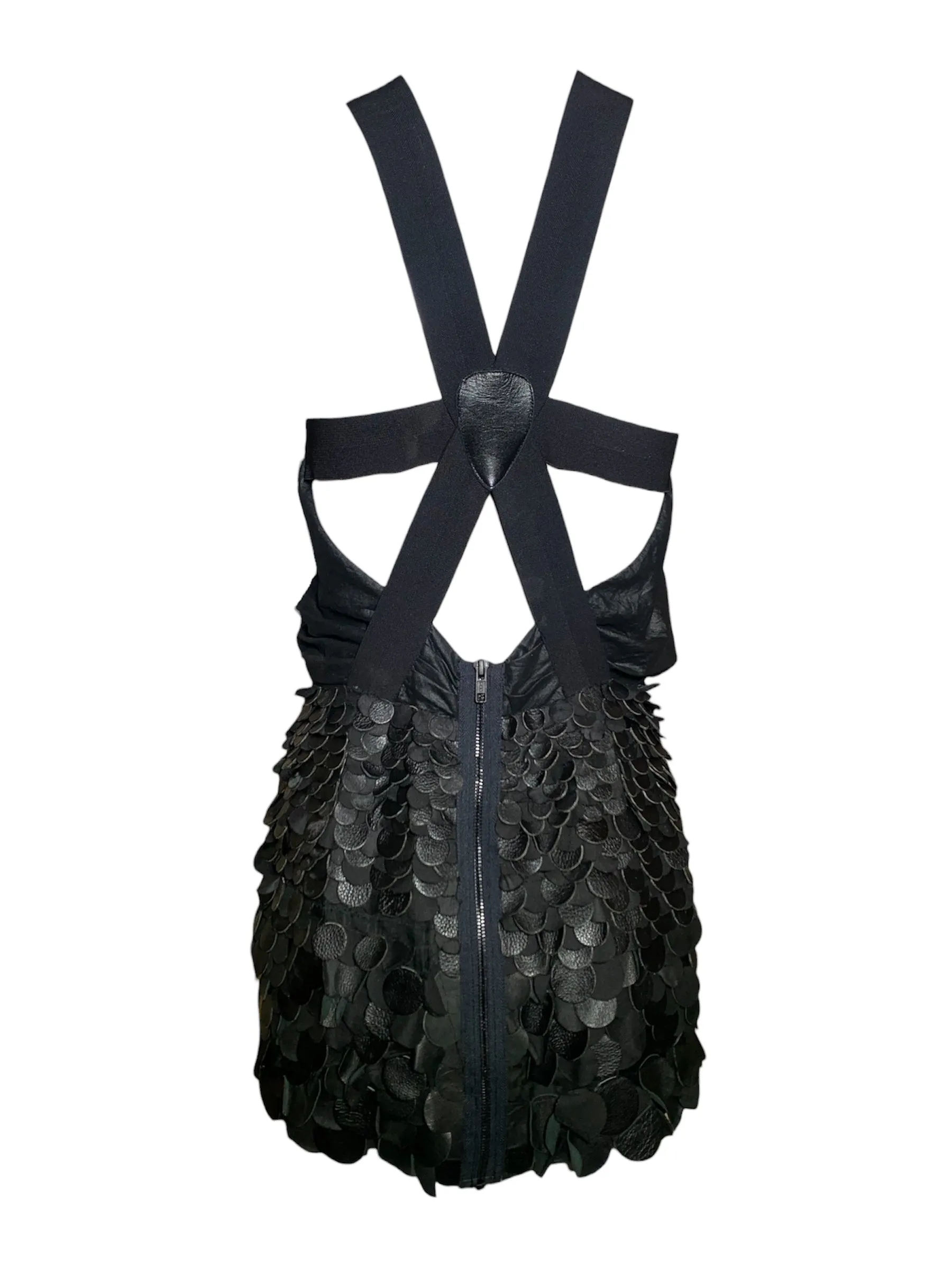 Yigal Azrouël Fall 2009 Runway Black Asymmetrical Leather Fish Scale Mini Dress