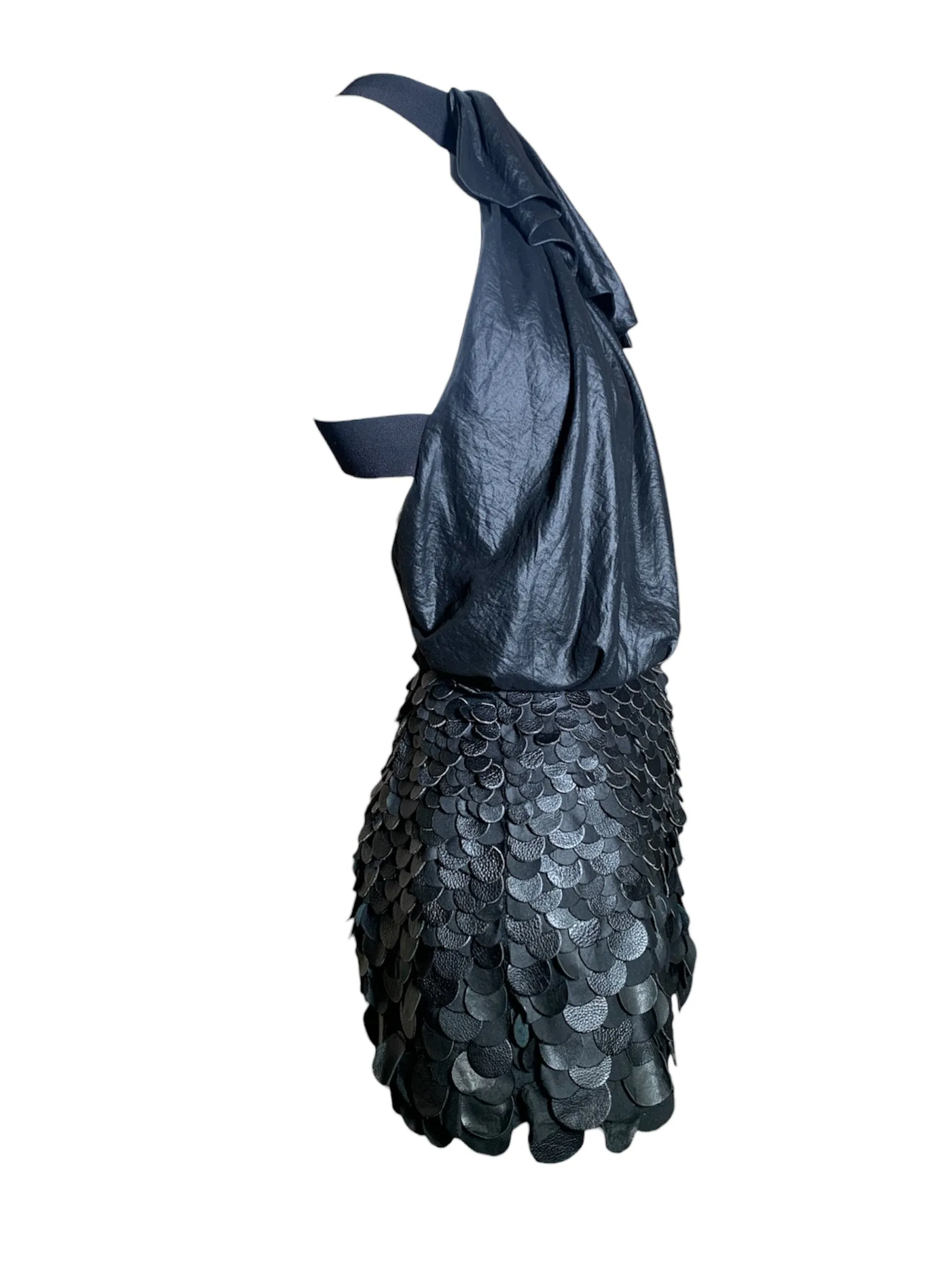 Yigal Azrouël Fall 2009 Runway Black Asymmetrical Leather Fish Scale Mini Dress